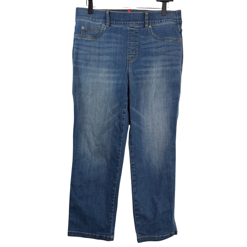 Spanx Womens Ankle Straight Leg Jeans Blue Pull On Stretch Denim Large Petite